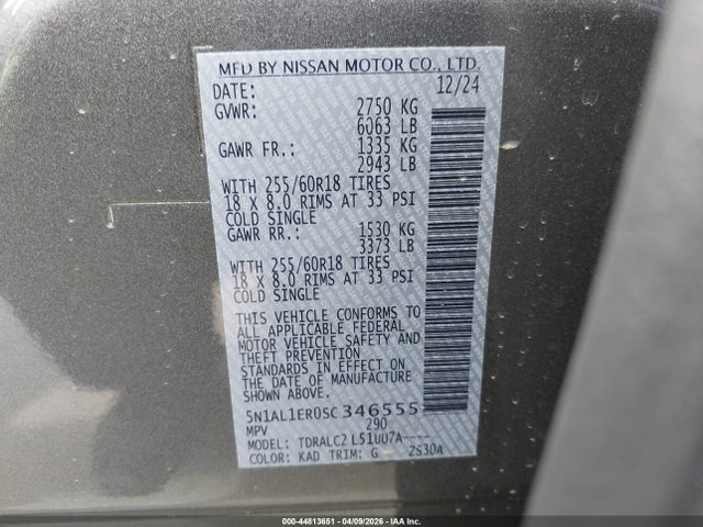 44813651 :رقم المزاد ، 5N1AL1ER0SC346555 vin ، 2025 Infiniti Qx60 Pure مزاد بيع