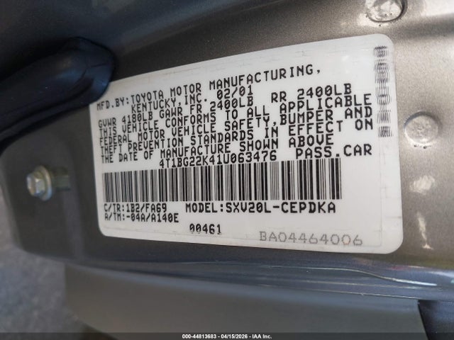 2001 TOYOTA CAMRY 4T1BG22K41U063476 Photo 8