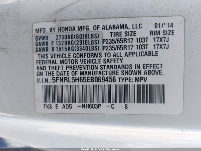 Honda Odyssey Ex-l 2014 5FNRL5H65EB069456 Image 9