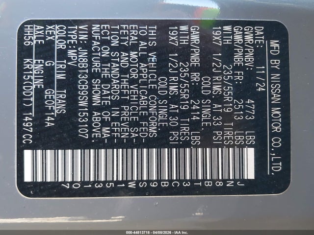 Продажа на аукционе авто 2025 Nissan Rogue Sl Intelligent Awd, vin: JN8BT3CB9SW153107, номер лота: 44813718