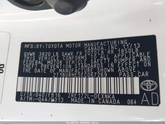 Toyota COROLLA LE 2014 2T1BURHE5EC067269 Image 9