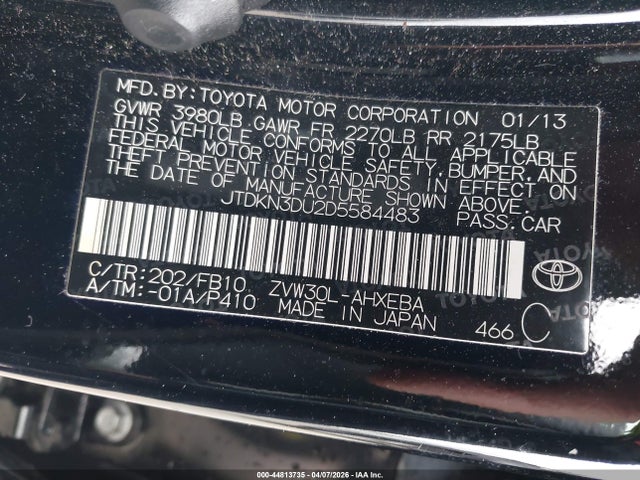 Продаж на аукціоні авто 2013 Toyota Prius Two, vin: JTDKN3DU2D5584483, номер лоту: 44813735