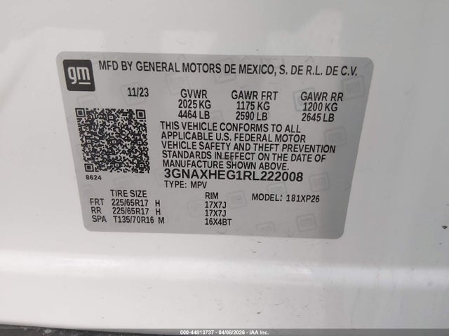 44813737 :رقم المزاد ، 3GNAXHEG1RL222008 vin ، 2024 Chevrolet Equinox Fwd Ls مزاد بيع