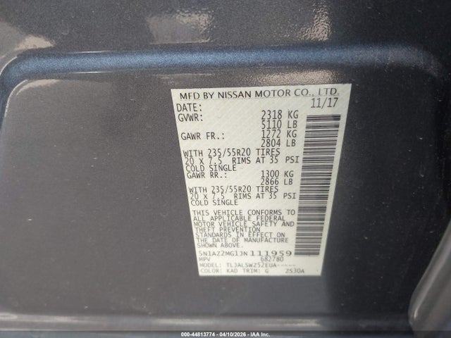 5N1AZ2MG1JN111959 Nissan Murano Platinum
