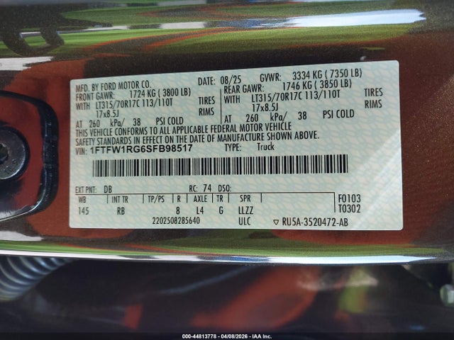 Ford F-150 Raptor 2025 1FTFW1RG6SFB98517 Image 9