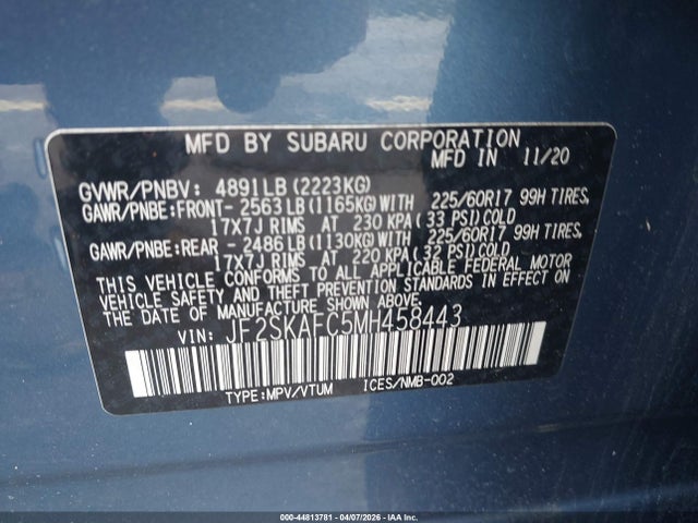 44813781 :رقم المزاد ، JF2SKAFC5MH458443 vin ، 2021 Subaru Forester Premium مزاد بيع