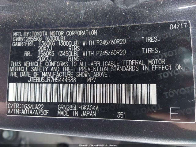 JTEBU5JR7H5444588 Toyota 4runner Limited