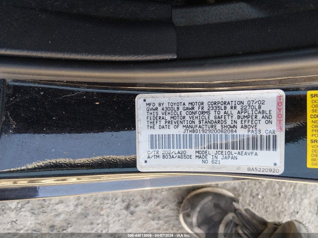 Aukcja sprzedaży 2002 Lexus Is 300, vin: JTHBD192920062084, numer aukcji: 44813809