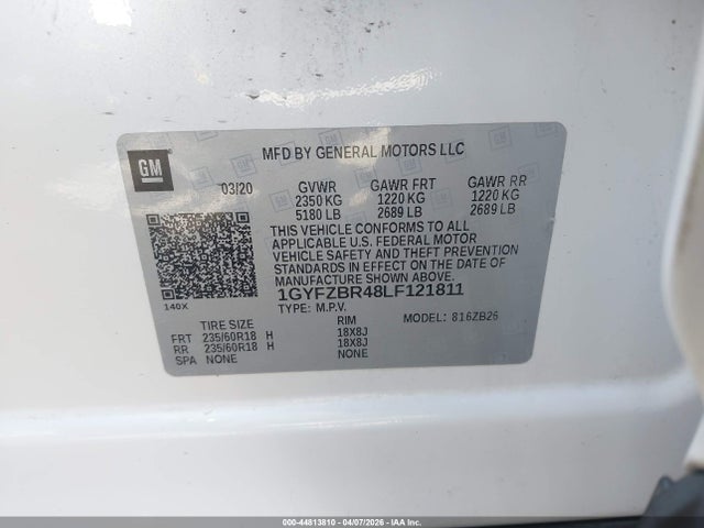 44813810 :رقم المزاد ، 1GYFZBR48LF121811 vin ، 2020 Cadillac Xt4 Awd Luxury مزاد بيع