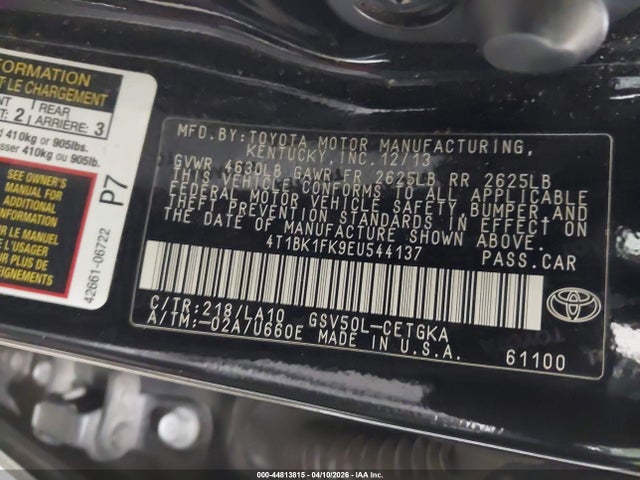 2014 Toyota Camry Xle V6 მანქანა იყიდება აუქციონზე, vin: 4T1BK1FK9EU544137, აუქციონის ნომერი: 44813815