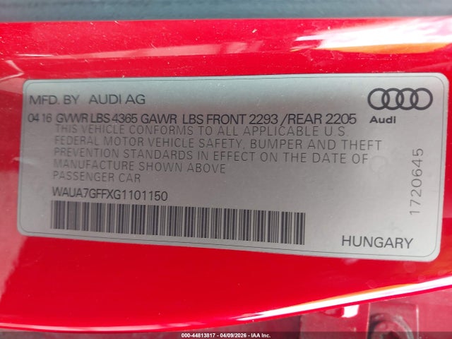 Aukcja sprzedaży 2016 Audi A3 1.8t Premium, vin: WAUA7GFFXG1101150, numer aukcji: 44813817