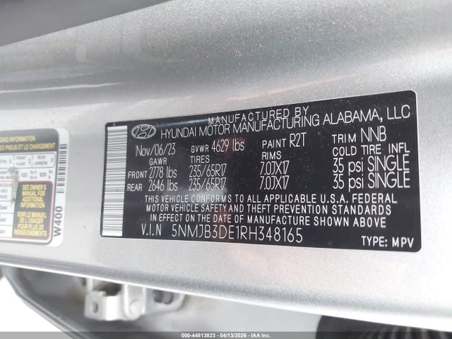 Aukcja sprzedaży 2024 Hyundai Tucson Sel, vin: 5NMJB3DE1RH348165, numer aukcji: 44813823