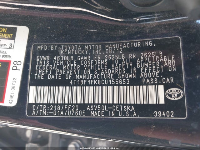 2012 TOYOTA CAMRY 4T1BF1FK8CU155653 Photo 8