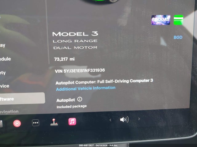 2022 Tesla Model 3 Long Range Dual Motor All-wheel Drive მანქანა იყიდება აუქციონზე, vin: 5YJ3E1EB1NF331936, აუქციონის ნომერი: 44813827
