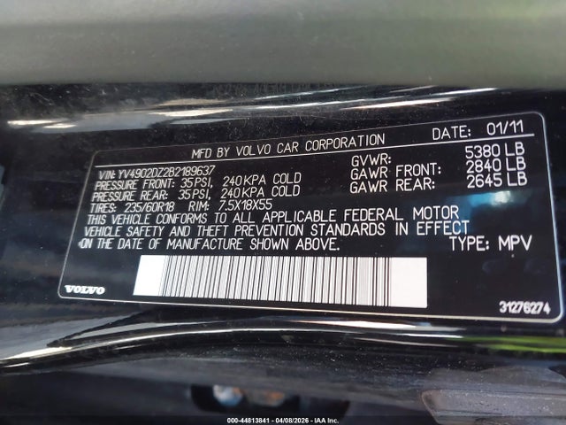 2011 VOLVO XC60 YV4902DZ2B2189637 Photo 8