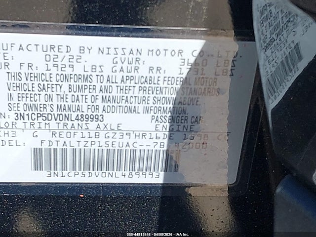 Aukcja sprzedaży 2022 Nissan Kicks Sr Xtronic Cvt, vin: 3N1CP5DV0NL489993, numer aukcji: 44813848
