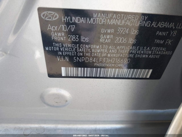 5NPD84LF3JH216690 Hyundai ELANTRA SEL