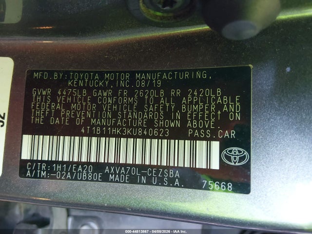 4T1B11HK3KU840623 Toyota CAMRY SE