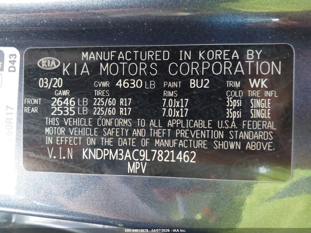 Продаж на аукціоні авто 2020 Kia Sportage Lx, vin: KNDPM3AC9L7821462, номер лоту: 44813879