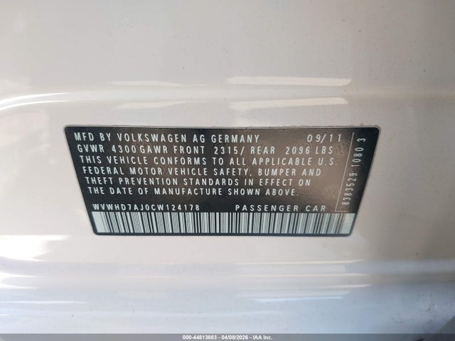 44813883 :رقم المزاد ، WVWHD7AJ0CW124178 vin ، 2012 Volkswagen Gti 4-door مزاد بيع