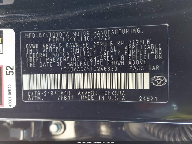 Toyota CAMRY SE 2026 4T1DAACK5TU246830 Image 9