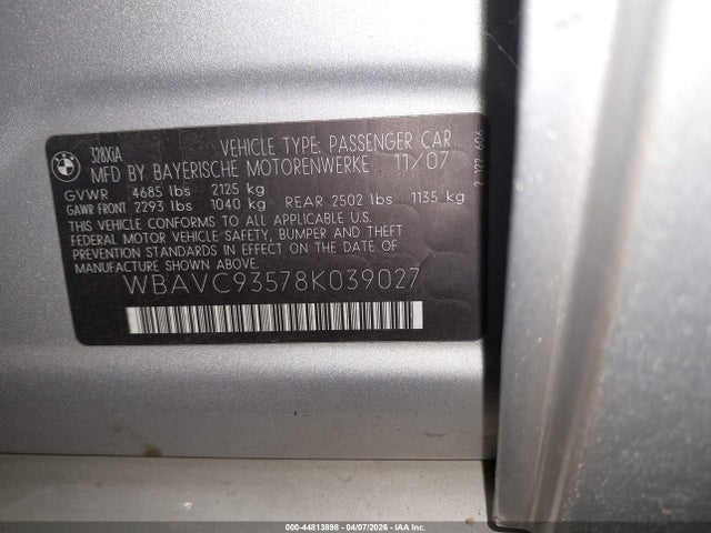 Aukcja sprzedaży 2008 Bmw 328xi, vin: WBAVC93578K039027, numer aukcji: 44813898
