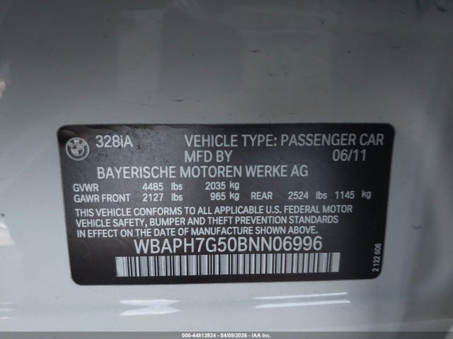 Продаж на аукціоні авто 2011 Bmw 328i, vin: WBAPH7G50BNN06996, номер лоту: 44813924