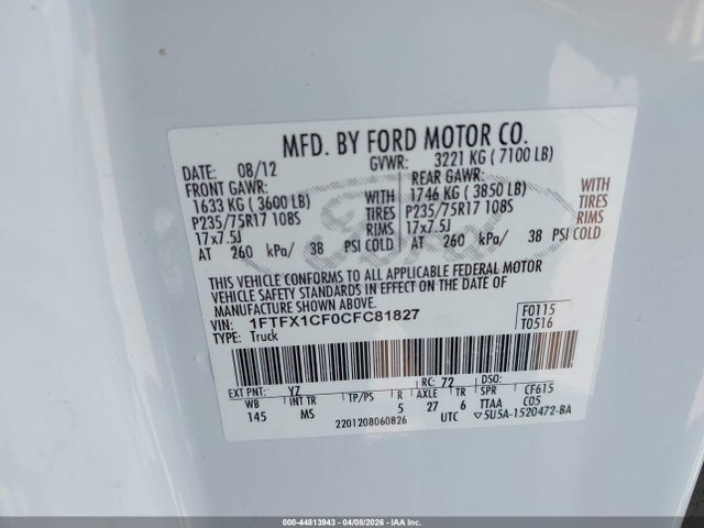 2012 FORD F-150 1FTFX1CF0CFC81827 Photo 8