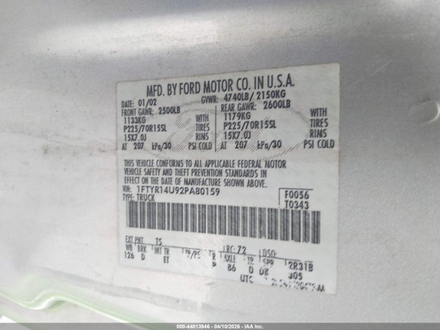 2002 FORD RANGER 1FTYR14U92PA80159 Photo 8