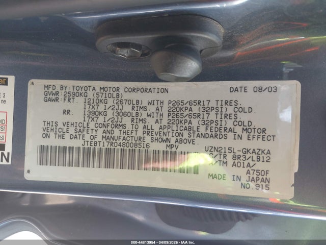 2004 TOYOTA 4RUNNER JTEBT17R048008516 Photo 8