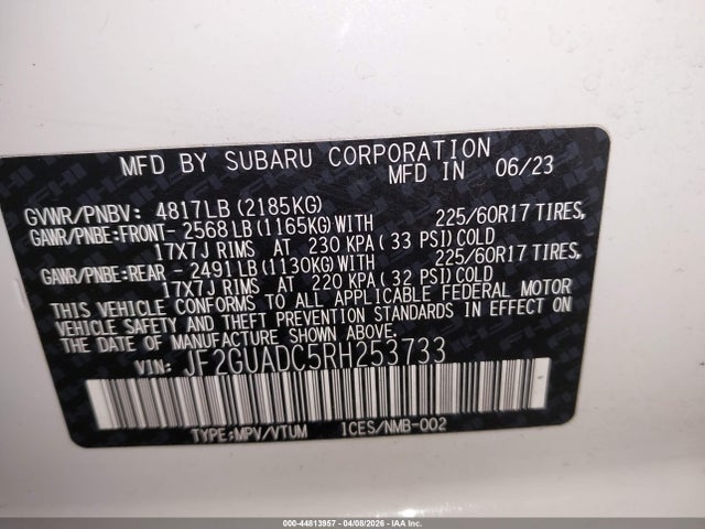 Aukcja sprzedaży 2024 Subaru Crosstrek Premium, vin: JF2GUADC5RH253733, numer aukcji: 44813957