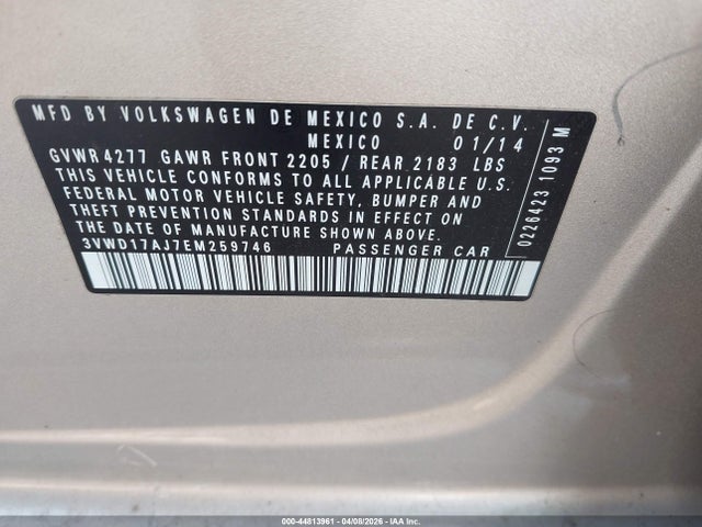 3VWD17AJ7EM259746 Volkswagen Jetta 1.8t Se