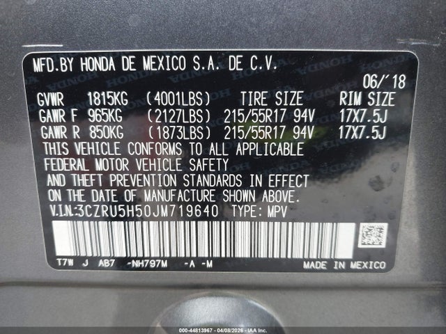 3CZRU5H50JM719640 Honda HR-V EX