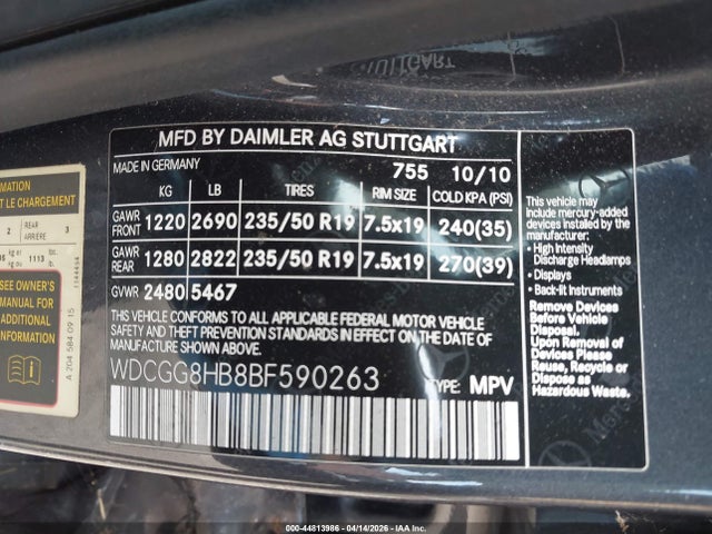 44813986 :رقم المزاد ، WDCGG8HB8BF590263 vin ، 2011 Mercedes-benz Glk 350 4matic مزاد بيع