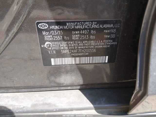 Aukcja sprzedaży 2015 Hyundai Sonata Se, vin: 5NPE24AF7FH200556, numer aukcji: 44813987