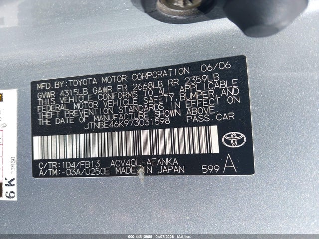 2007 TOYOTA CAMRY JTNBE46K973031598 Photo 8