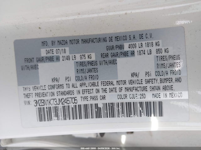 3MZBN1K73JM245705 Mazda Mazda3 Sport