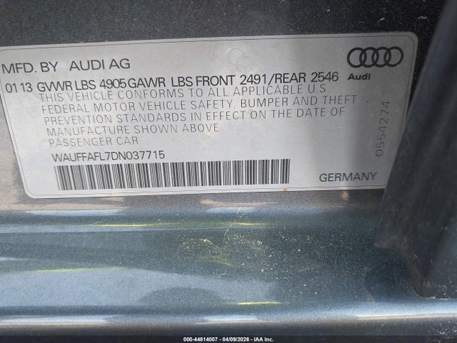 2013 Audi A4 2.0t Premium მანქანა იყიდება აუქციონზე, vin: WAUFFAFL7DN037715, აუქციონის ნომერი: 44814007