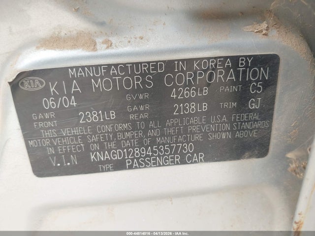 44814016 :رقم المزاد ، KNAGD128945357730 vin ، 2004 Kia Optima Ex V6/lx V6 مزاد بيع