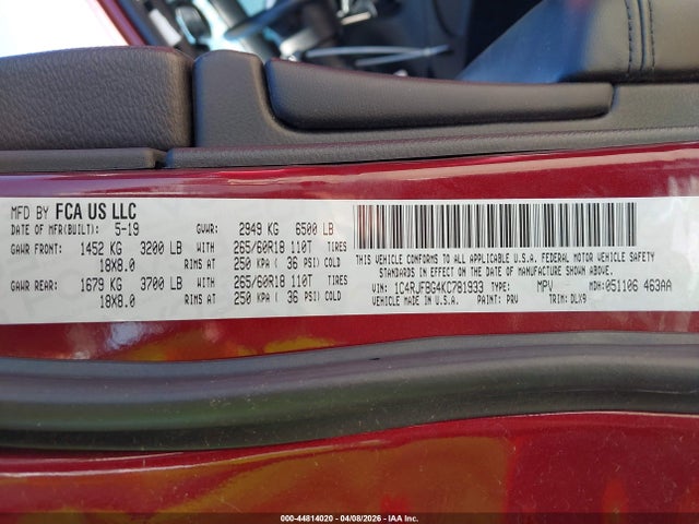 Продажа на аукционе авто 2019 Jeep Grand Cherokee Limited 4x4, vin: 1C4RJFBG4KC781933, номер лота: 44814020