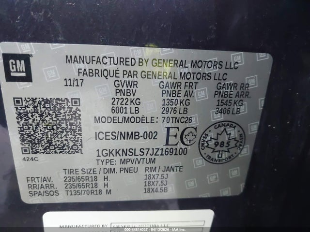 1GKKNSLS7JZ169100 GMC Acadia Sle-2