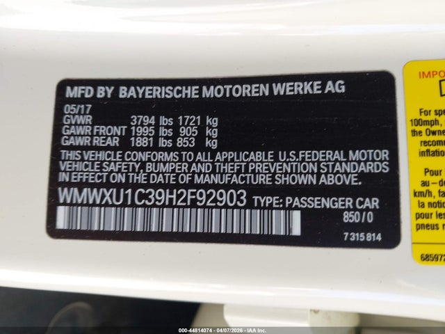 2017 MINI HARDTOP WMWXU1C39H2F92903 Photo 8