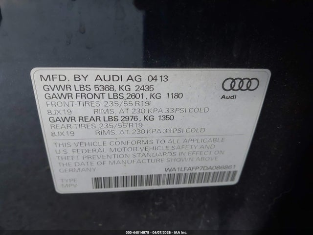Продаж на аукціоні авто 2013 Audi Q5 2.0t Premium, vin: WA1LFAFP7DA086861, номер лоту: 44814078