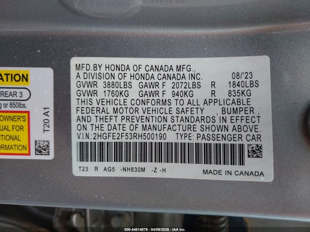2HGFE2F53RH500190 Honda Civic Sport
