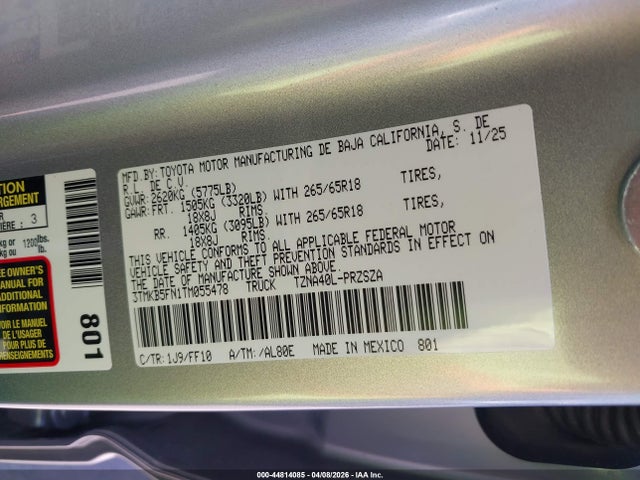 Aukcja sprzedaży 2026 Toyota Tacoma Sr5, vin: 3TMKB5FN1TM055478, numer aukcji: 44814085