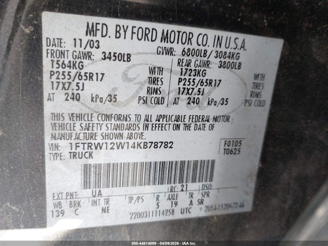 2004 FORD F-150 1FTRW12W14KB78782 Photo 8