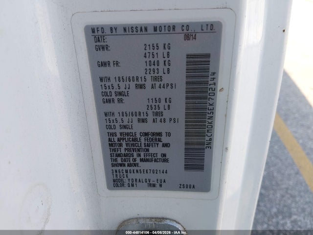 Aukcja sprzedaży 2014 Nissan Nv200 Sv, vin: 3N6CM0KN5EK702144, numer aukcji: 44814106