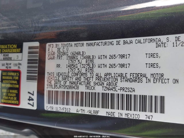 2025 Toyota Tacoma Trd Off Road მანქანა იყიდება აუქციონზე, vin: 3TMLB5JN7SM208438, აუქციონის ნომერი: 44814112