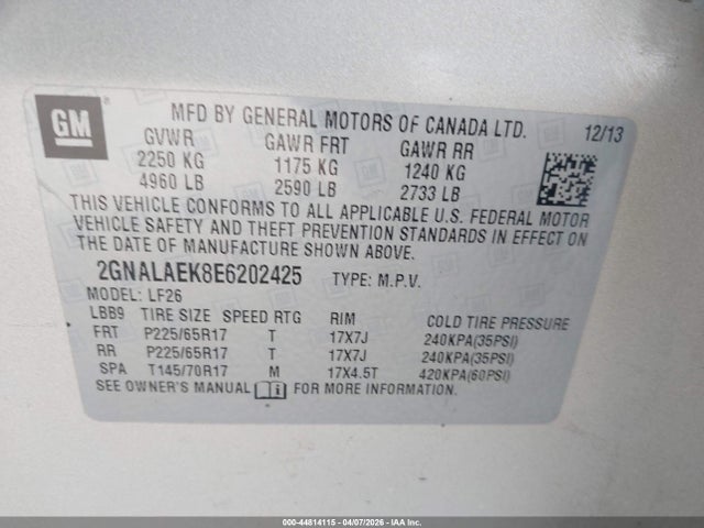 2014 CHEVROLET EQUINOX 2GNALAEK8E6202425 Photo 8