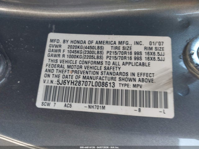 2007 HONDA ELEMENT 5J6YH28707L008613 Photo 8